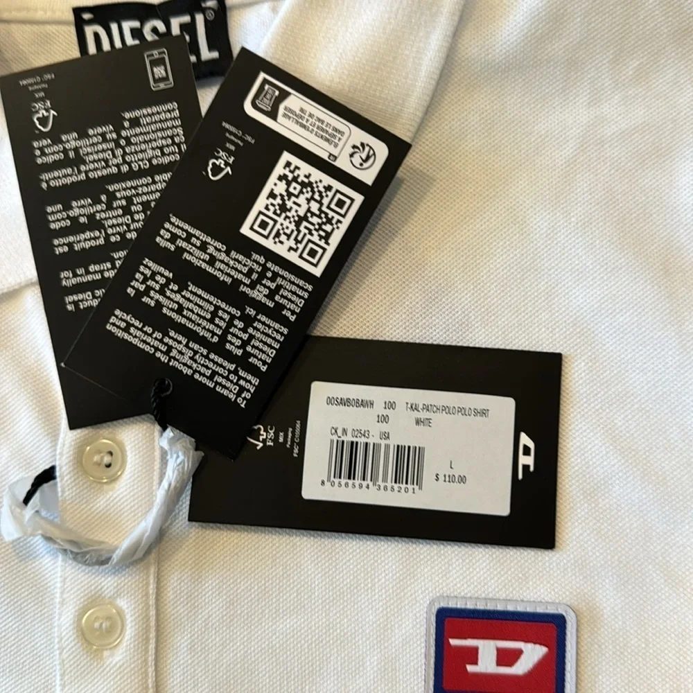 New Men's Diesel White T Kal Patch Polo Shirt - L